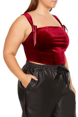 Plus Size Bow Velvet Crop Top