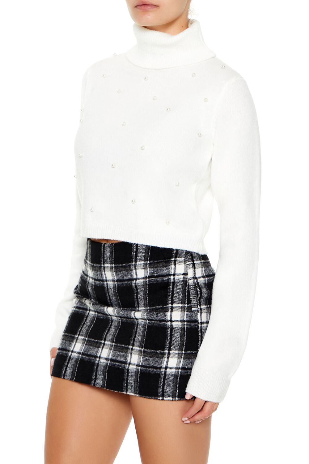 Faux Pearl Turtleneck Sweater