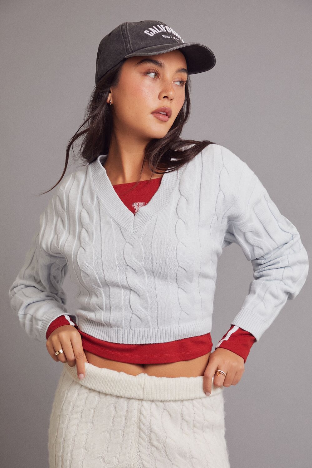 Cropped Cable Knit Sweater