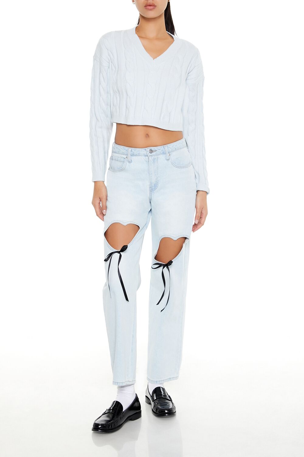 Cropped Cable Knit Sweater