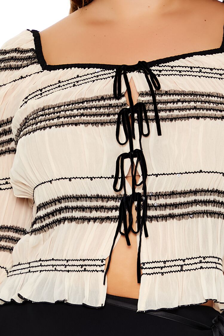 Plus Size Striped Tie-Front Top