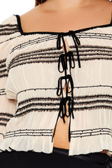 Plus Size Striped Tie-Front Top
