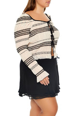Plus Size Striped Tie-Front Top