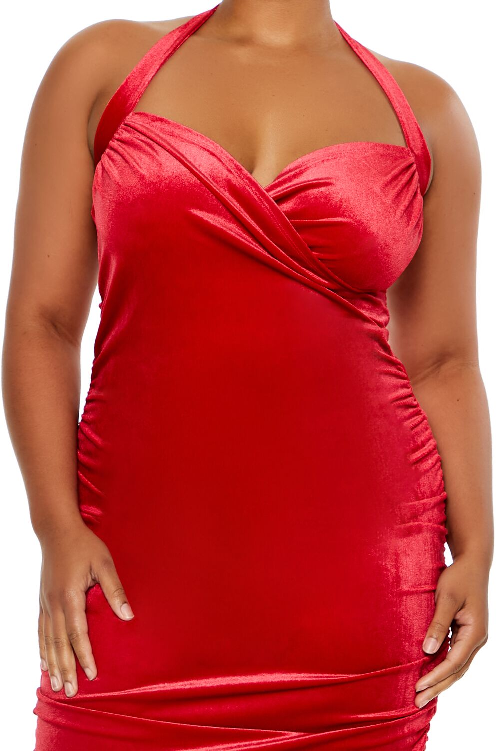 Plus Size Velvet Halter Mini Dress