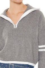 Varsity-Striped Half-Zip Sweater
