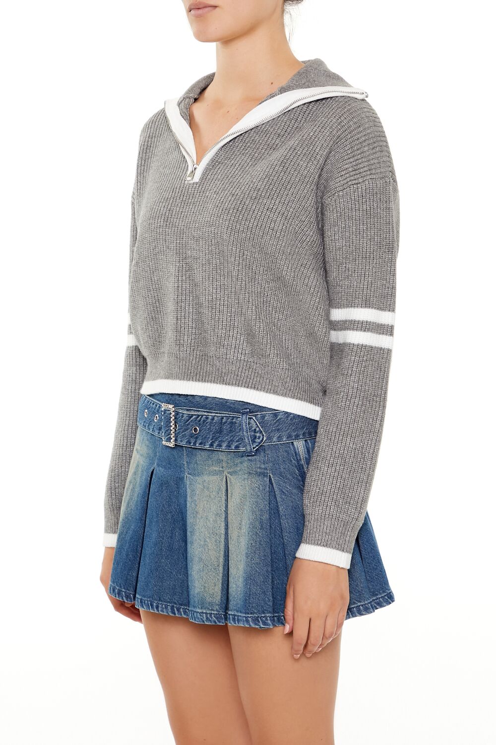 Varsity-Striped Half-Zip Sweater
