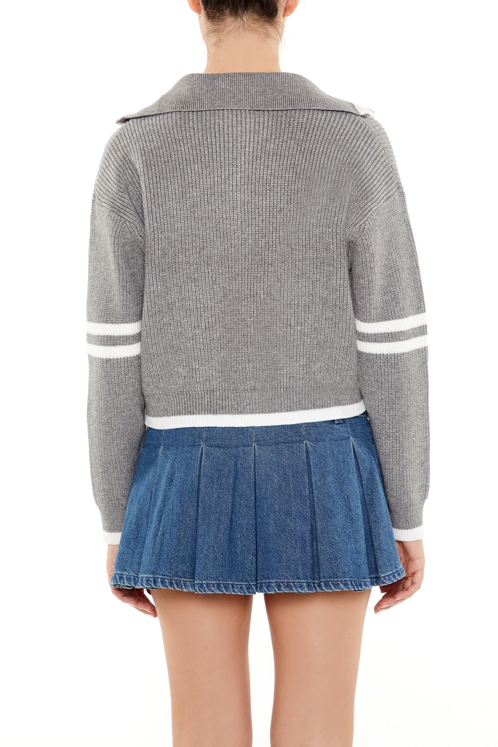 Varsity-Striped Half-Zip Sweater