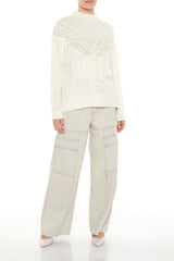 Fringe-Trim Mock Neck Sweater