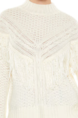 Fringe-Trim Mock Neck Sweater