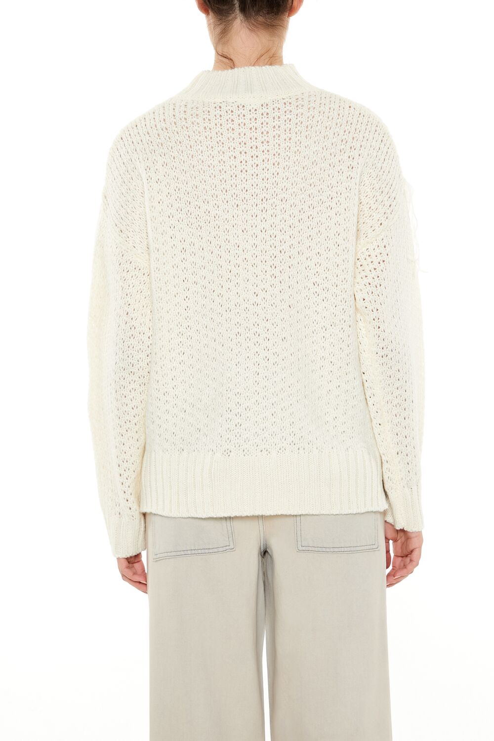 Fringe-Trim Mock Neck Sweater