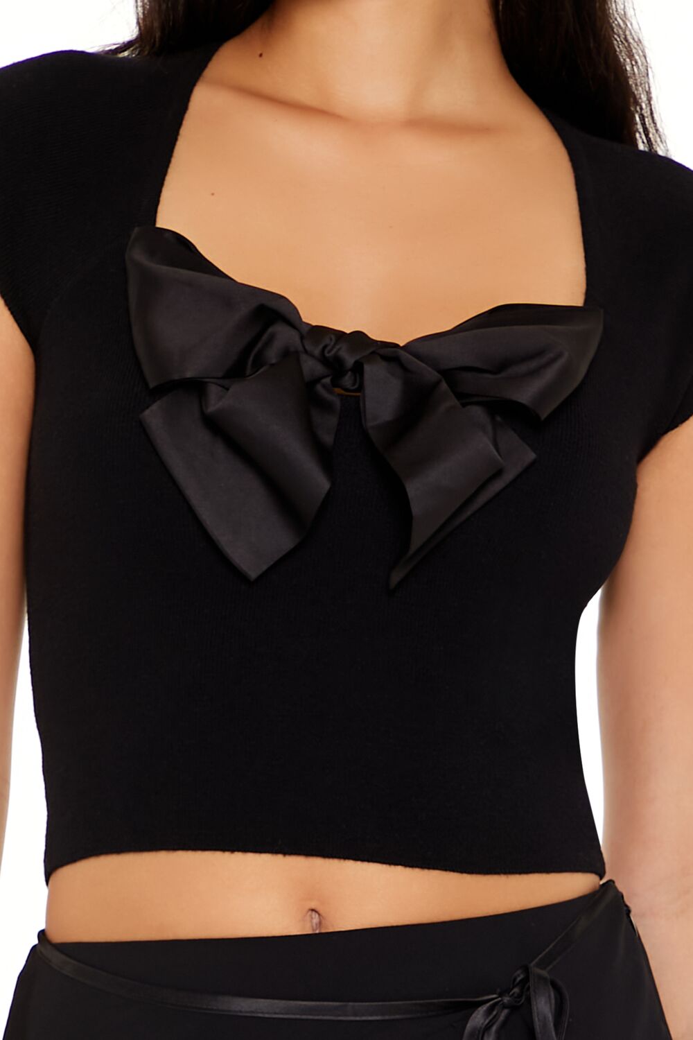 Sweater-Knit Bow Crop Top