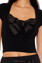 Sweater-Knit Bow Crop Top