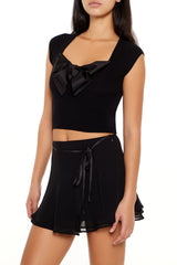 Sweater-Knit Bow Crop Top