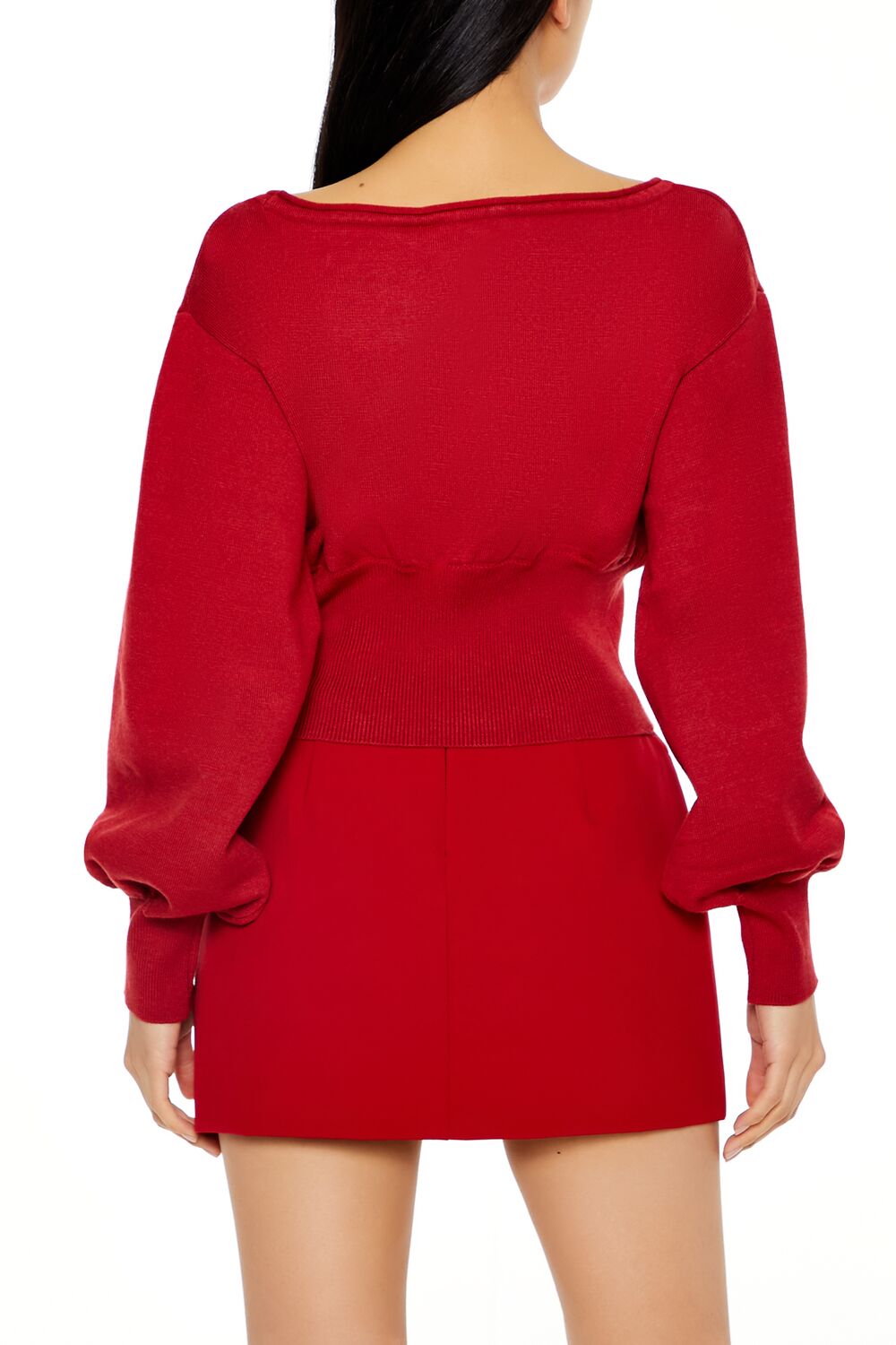 Balloon-Sleeve Cropped Sweater