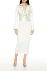 Satin Cowl Neck Long-Sleeve Top