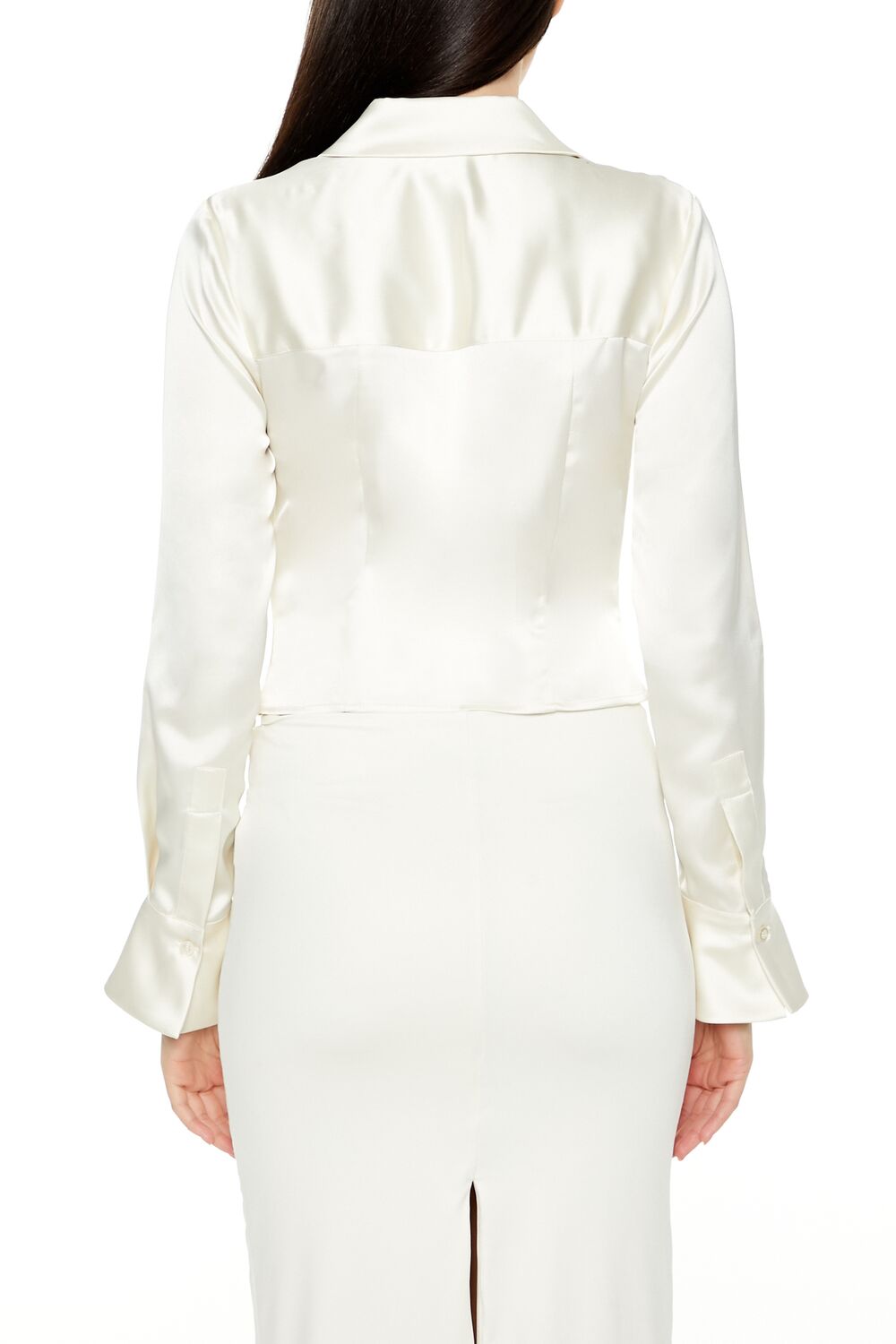 Satin Cowl Neck Long-Sleeve Top