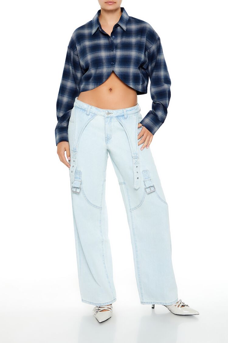Cropped Plaid Flannel Shirt