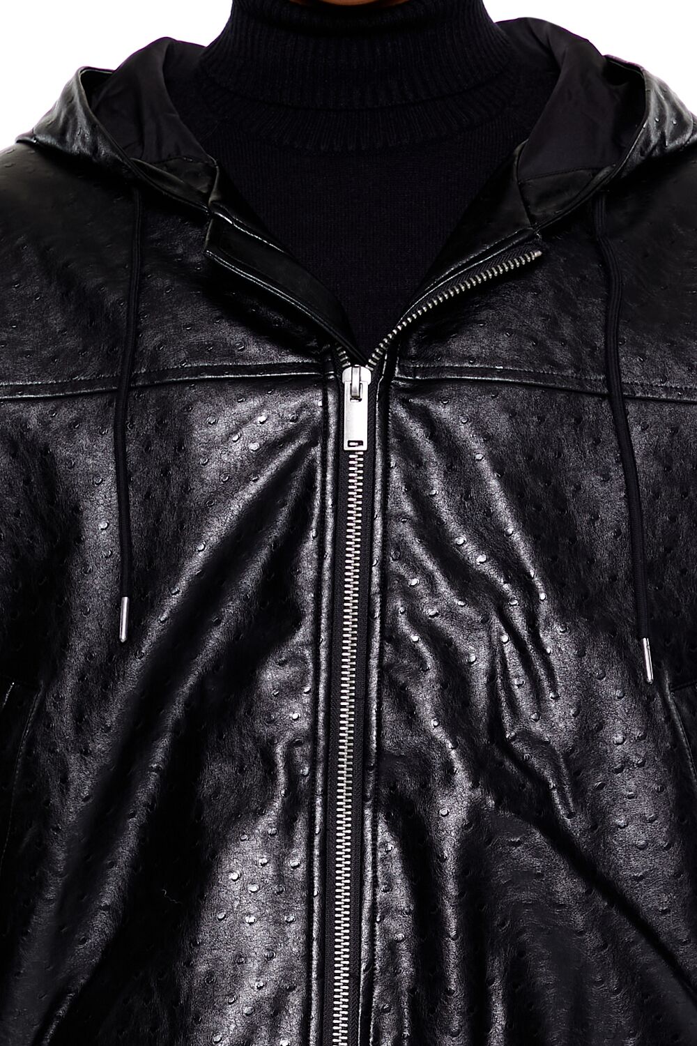 Hooded Faux Leather Bomber Jacket