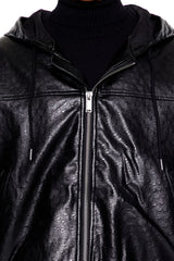 Hooded Faux Leather Bomber Jacket