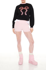 Sequin Bow Mock Neck Sweater