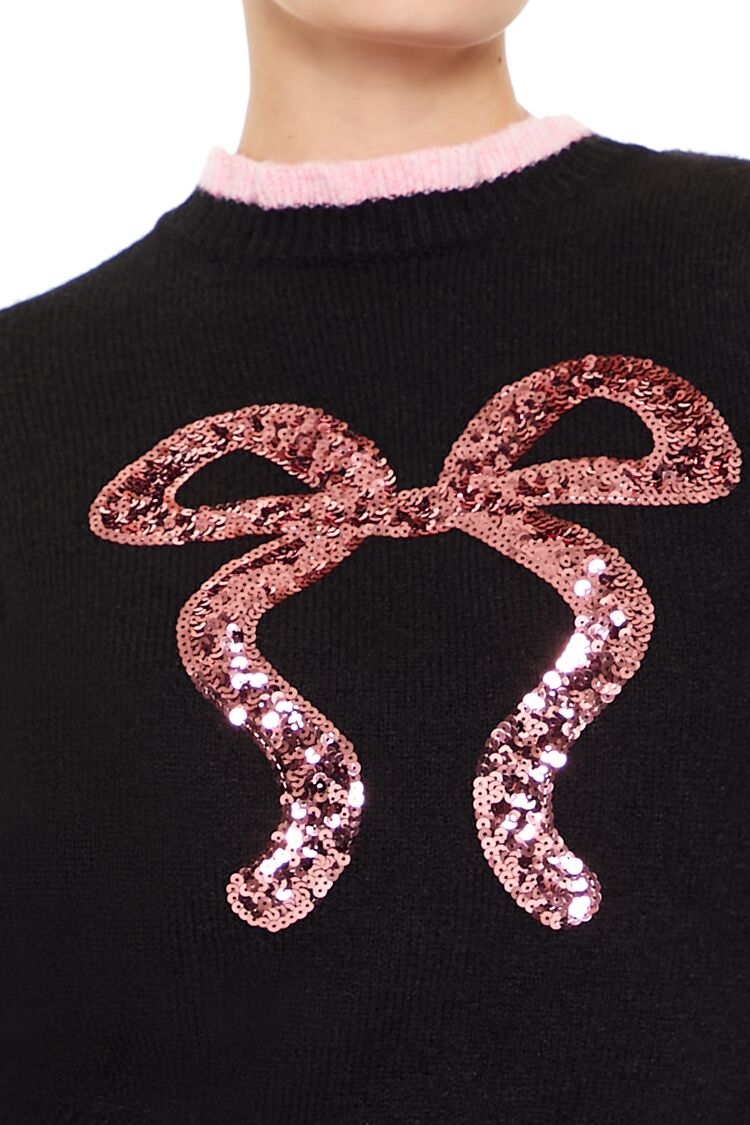 Sequin Bow Mock Neck Sweater