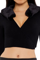 Faux Fur Sweater-Knit Wrap Top