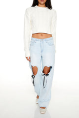 Cropped Cable Knit Sweater