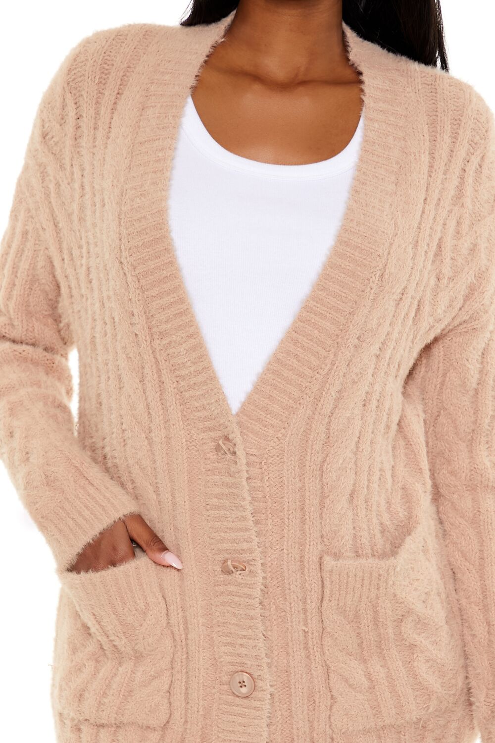 Fuzzy Cable Knit Cardigan Sweater