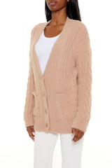 Fuzzy Cable Knit Cardigan Sweater