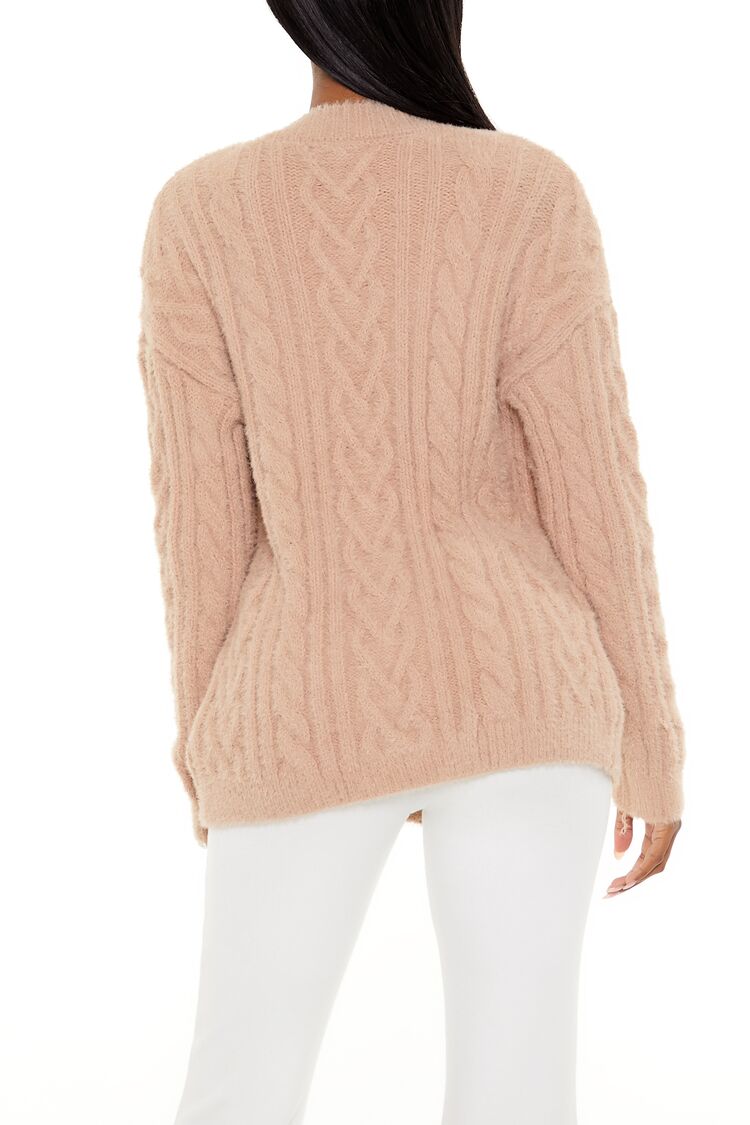 Fuzzy Cable Knit Cardigan Sweater