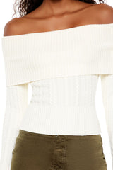 Cable Knit Off-the-Shoulder Sweater
