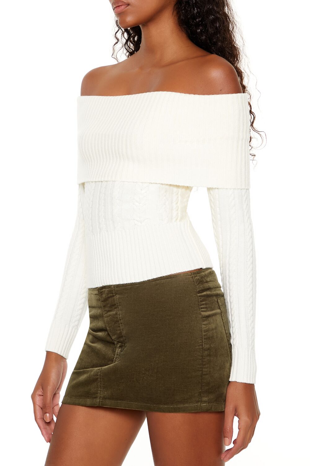 Cable Knit Off-the-Shoulder Sweater