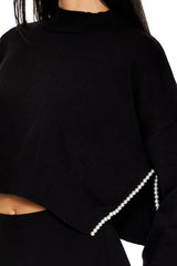 Faux Pearl-Trim Cropped Sweater