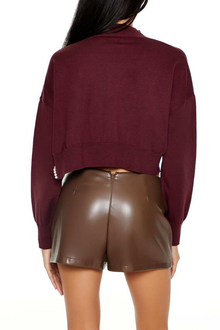 Faux Pearl-Trim Cropped Sweater