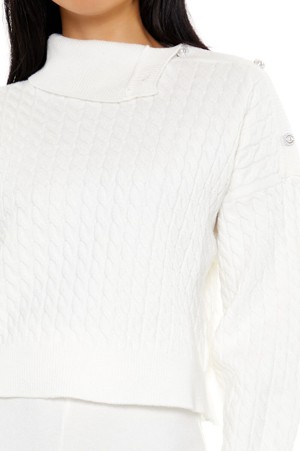 Faux Pearl Cable Knit Sweater