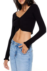 Cropped Tulip-Hem Sweater-Knit Top