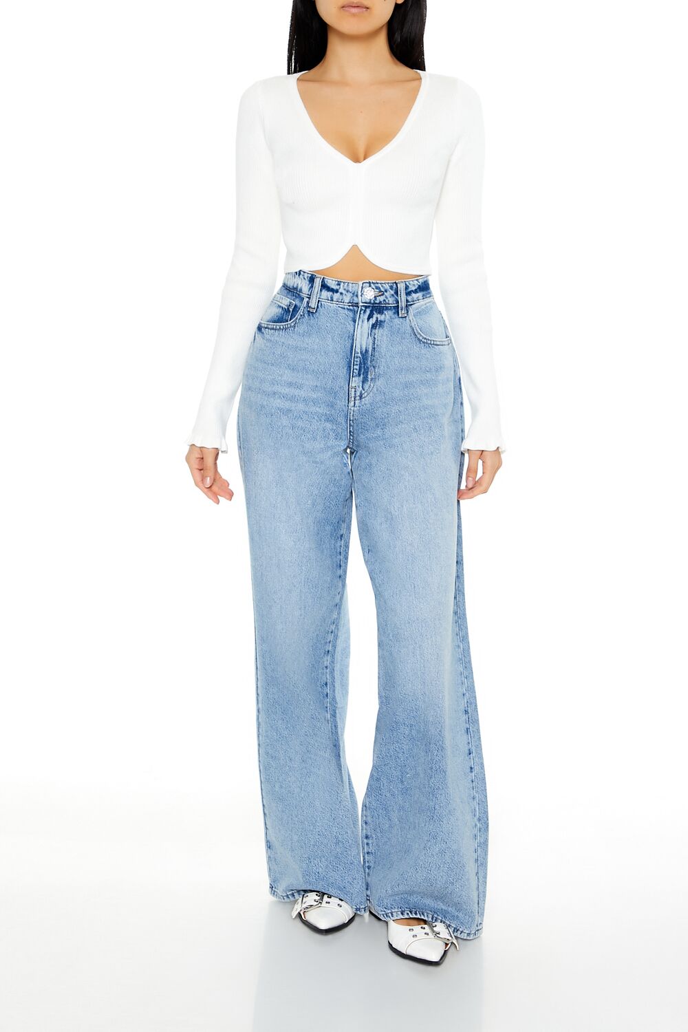 Cropped Tulip-Hem Sweater-Knit Top
