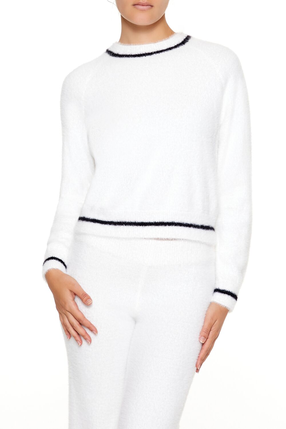 Two-Tone Fuzzy Knit Sweater
