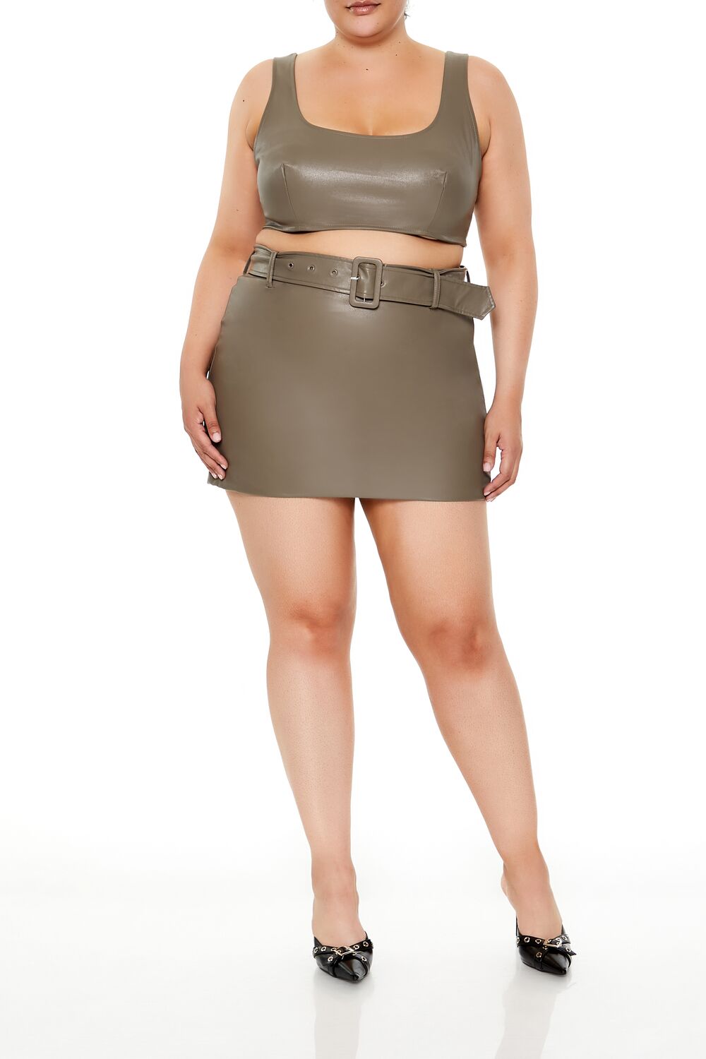 Plus Size Faux Leather Crop Top