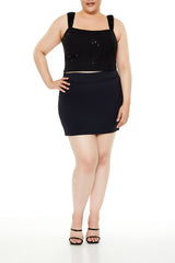 Plus Size Flower Sequin Crop Top
