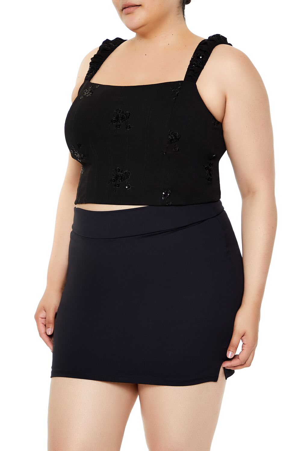 Plus Size Flower Sequin Crop Top