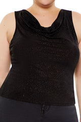Plus Size Glitter Knit Cowl Tank Top