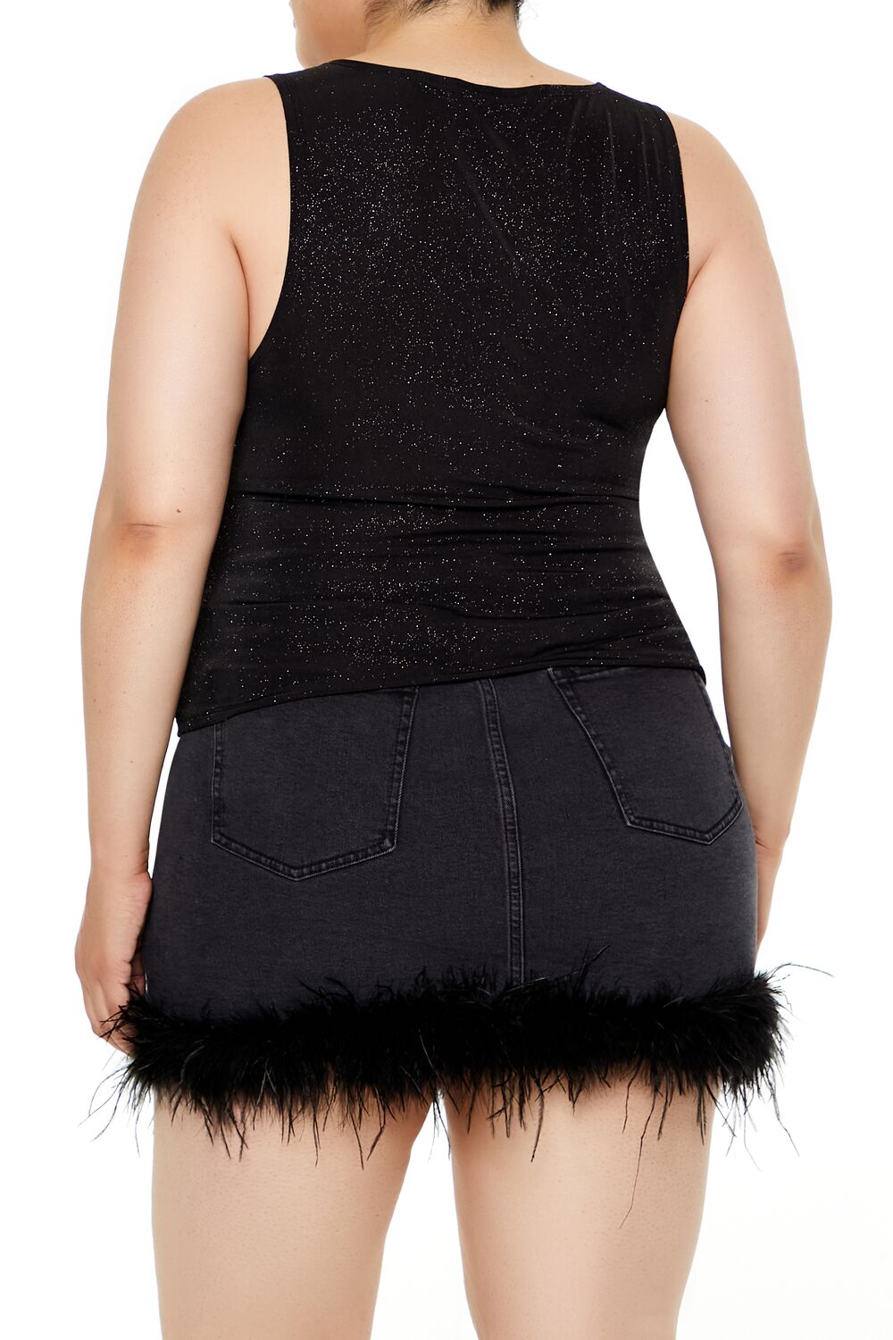 Plus Size Glitter Knit Cowl Tank Top