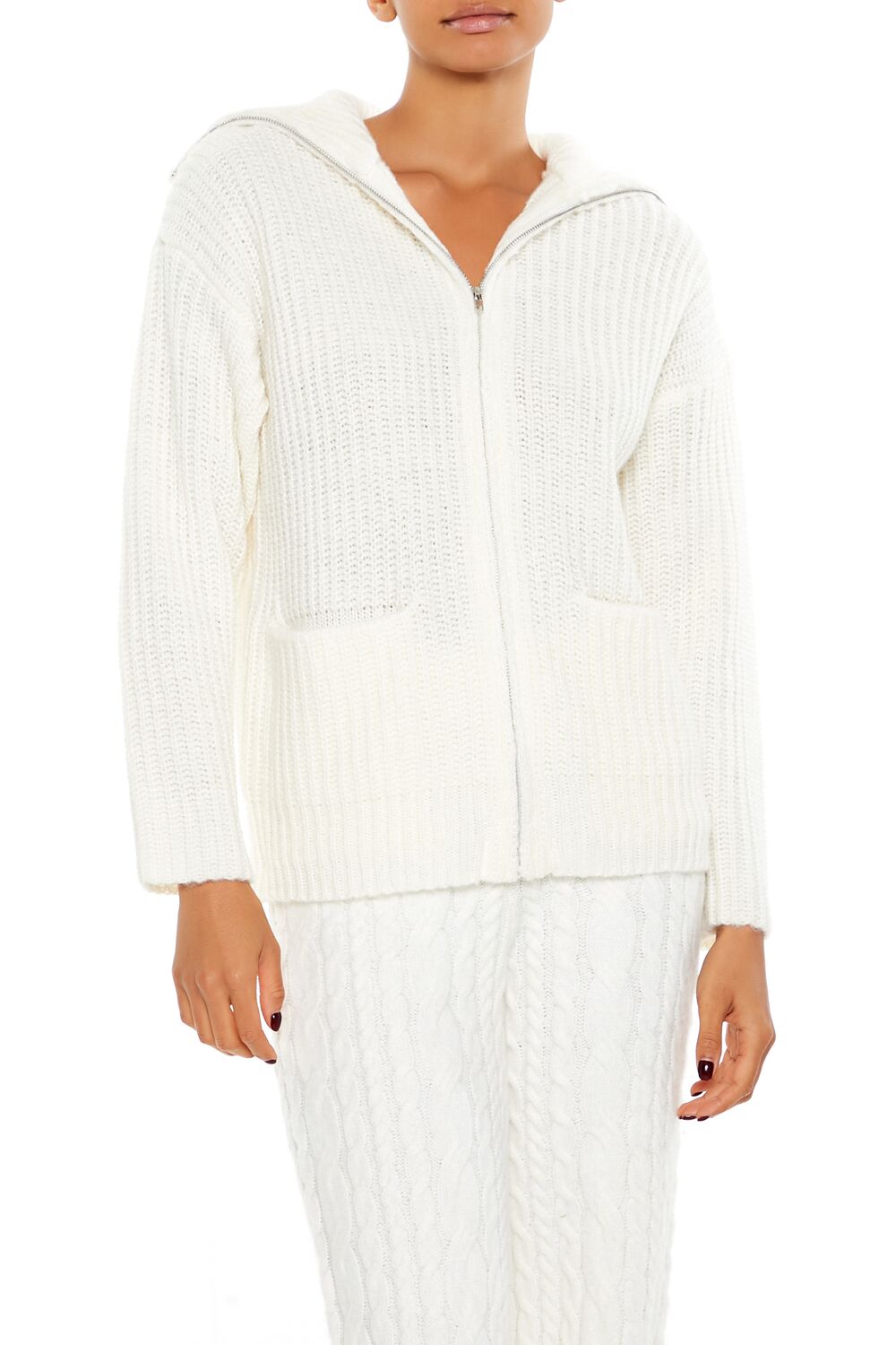 Ribbed Knit Zip-Up Sweater