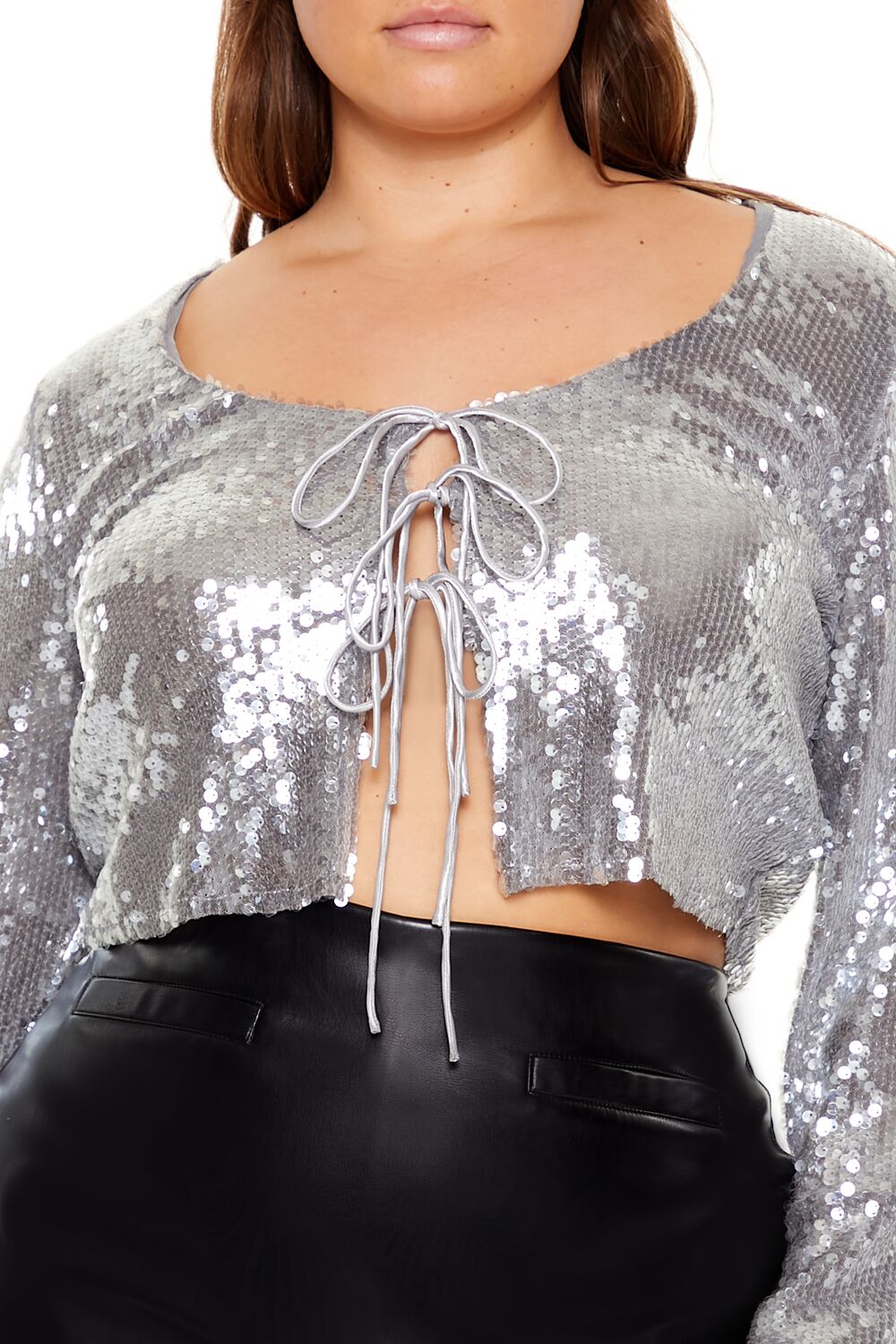 Plus Size Metallic Sequin Crop Top