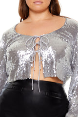 Plus Size Metallic Sequin Crop Top
