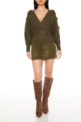 Cable Knit Cutout Rosette Sweater