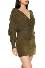 Cable Knit Cutout Rosette Sweater
