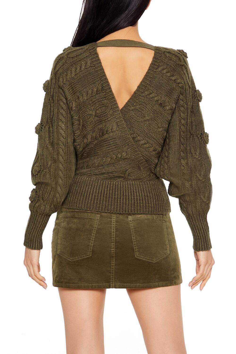 Cable Knit Cutout Rosette Sweater