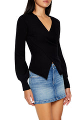V-Neck Notched-Hem Sweater